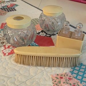 Vintage Cut Crystal and Bakelite Dresser Set